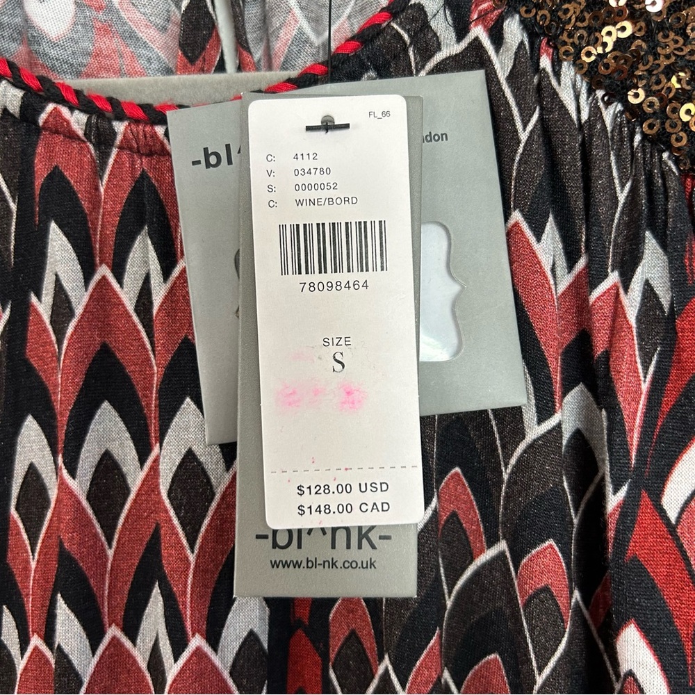 Anthropologie BL^NK London Black Red Sequin Shoulder Metallic Flowy Blouse S NWT - Picture 8 of 14